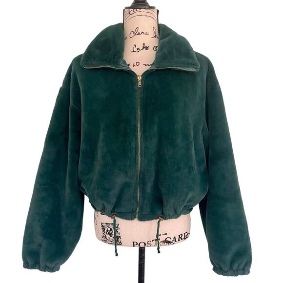 BE FORE DAWN COAT JACKET FULL ZIP  MOCK NECK SZ 8 EMERALD GREEN FAUX FUR COZY - Picture 8 of 15